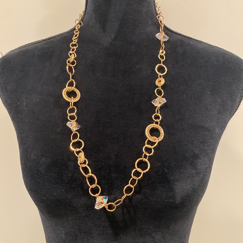 Sorrelli Gold-tone Linked Ring Necklace with Clear and Brown Rhinestones